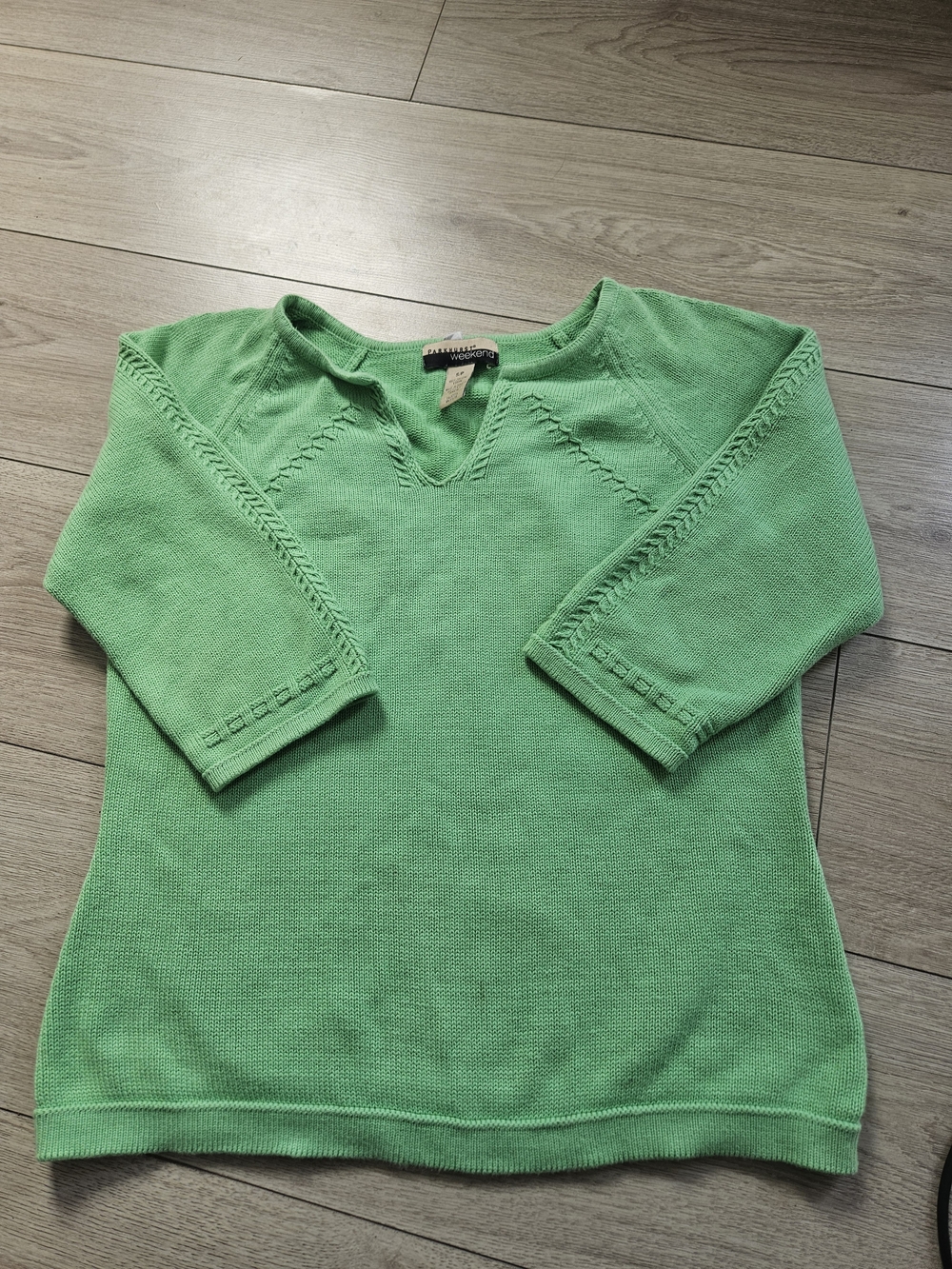 Parkhurst Weekend Apple Green 100% Cotton Knit Sweater Size S - Made in Canada